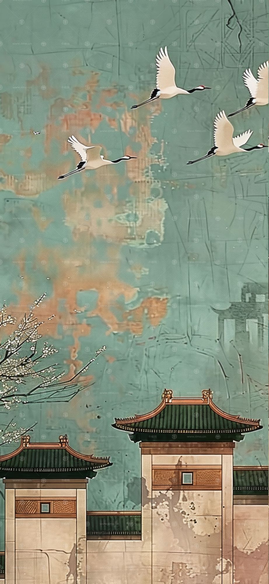 大美国风国潮元素中式美学壁画壁纸背景