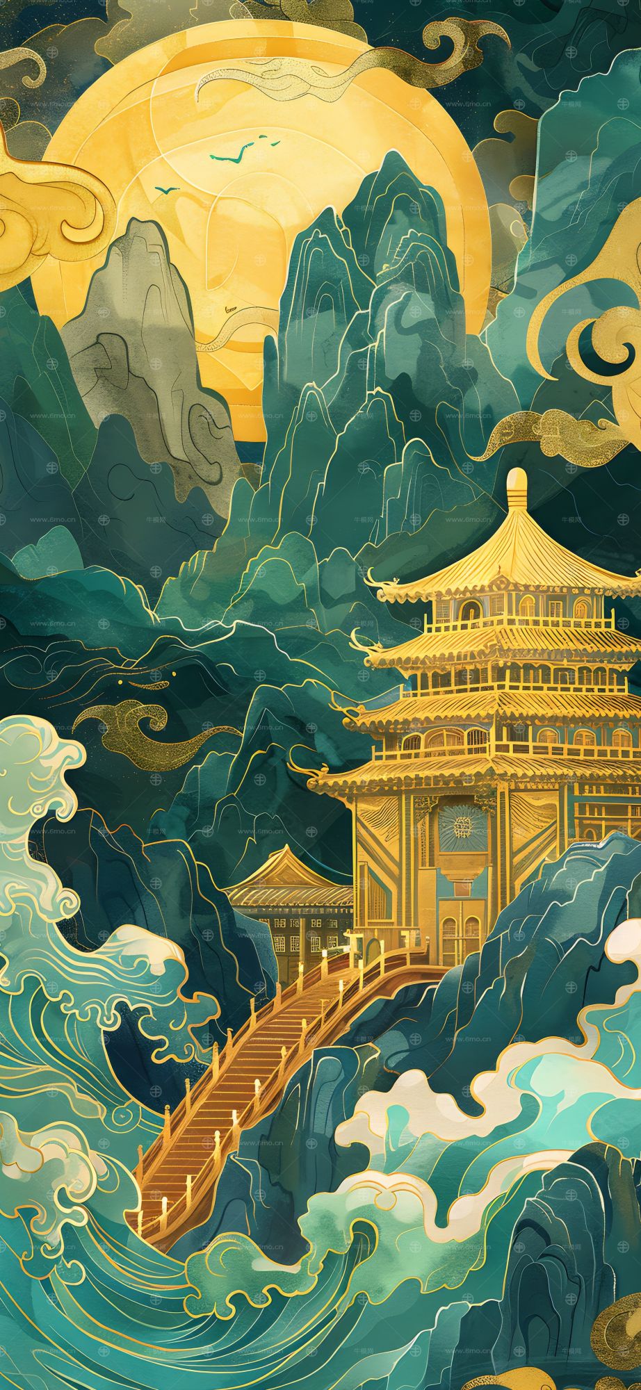 大美国风国潮元素中式美学壁画壁纸背景