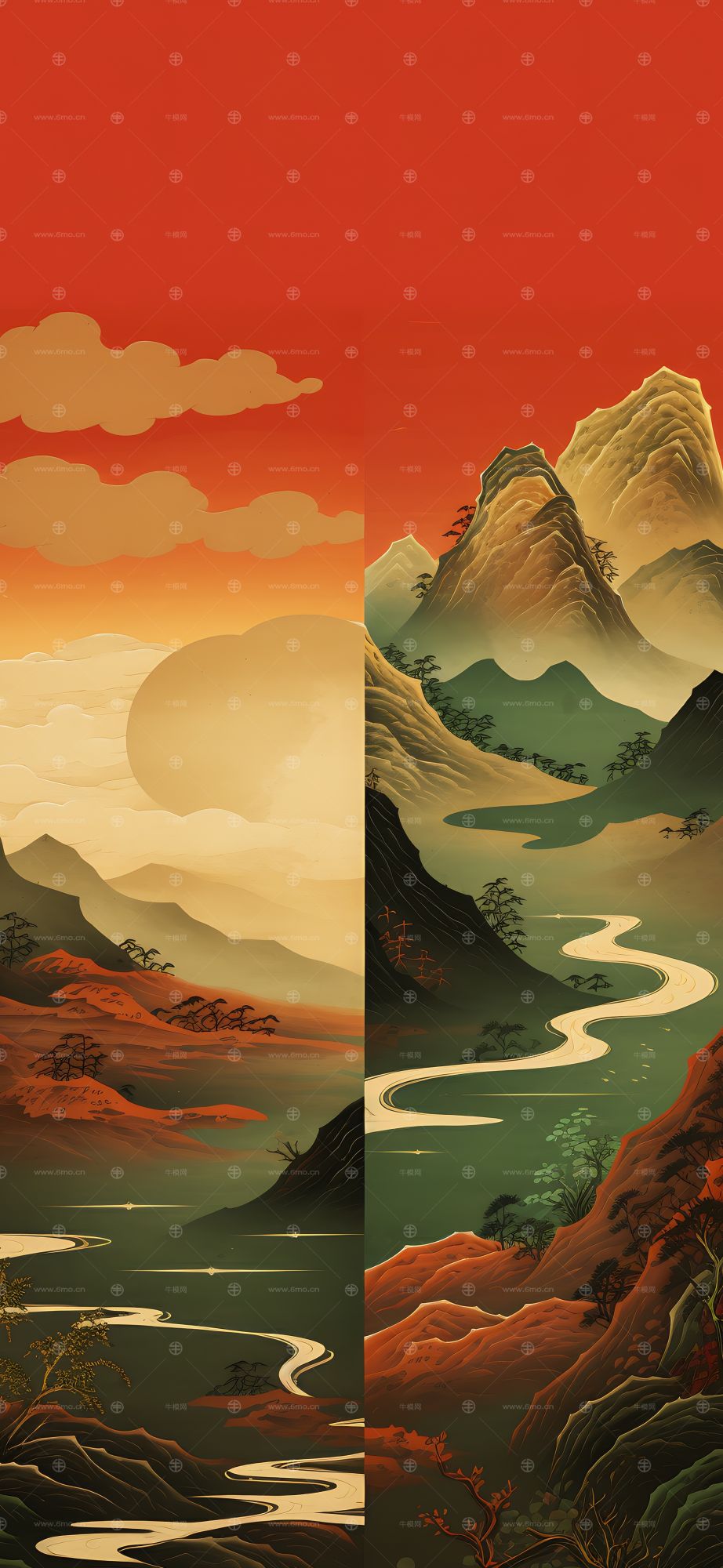 大美国风国潮元素中式美学壁画壁纸背景