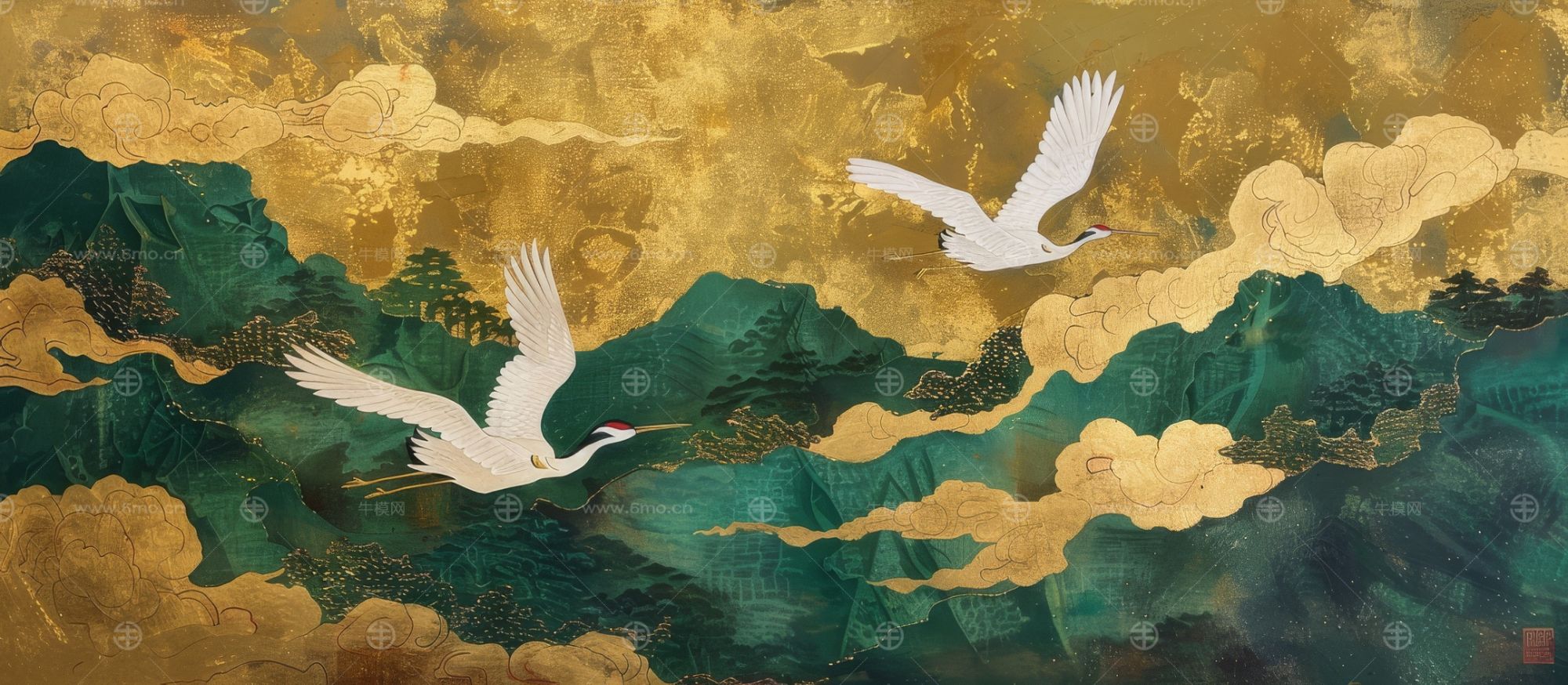 大美国风国潮元素中式美学壁画壁纸背景