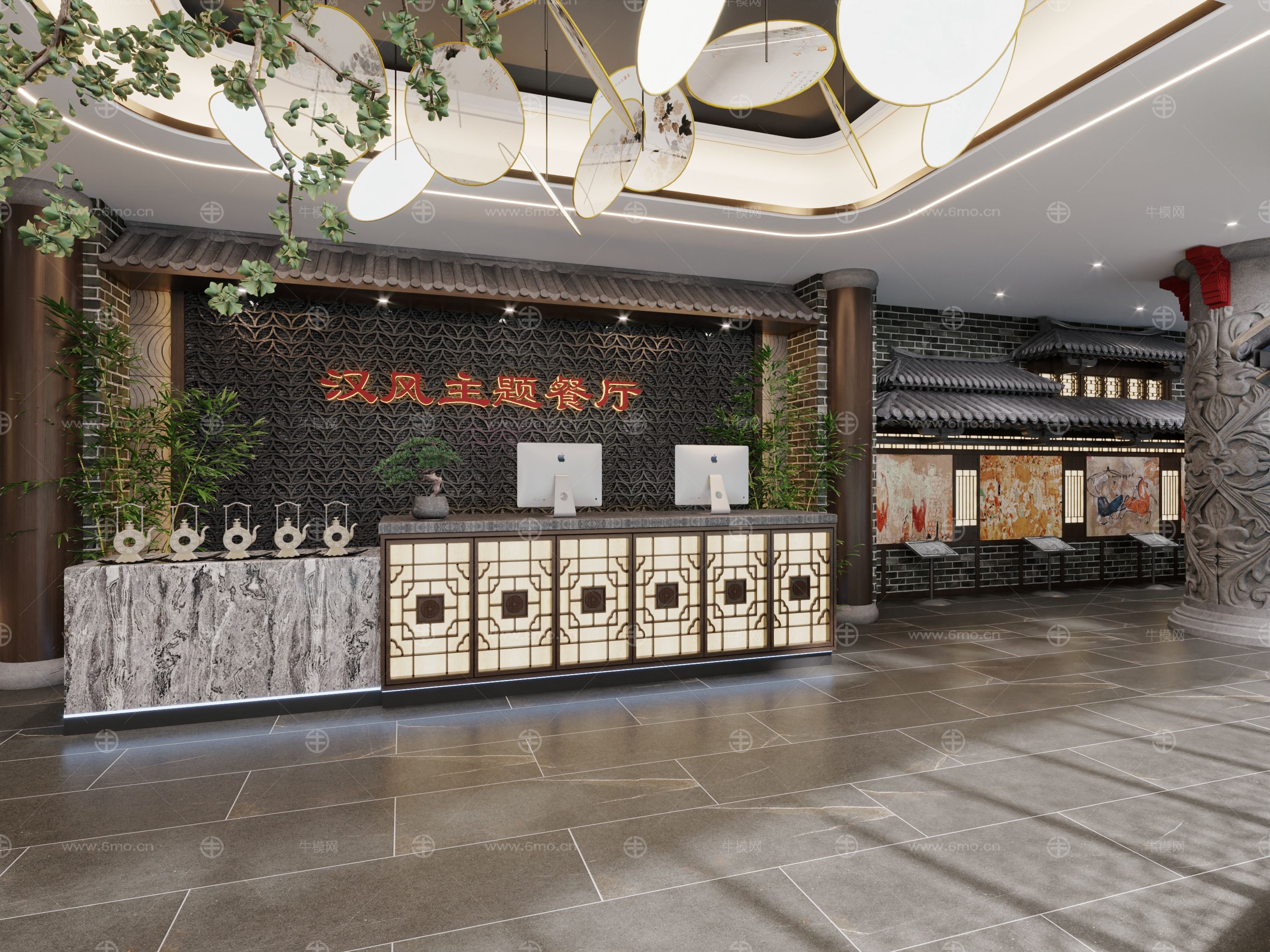 中式餐厅汉风前台大厅