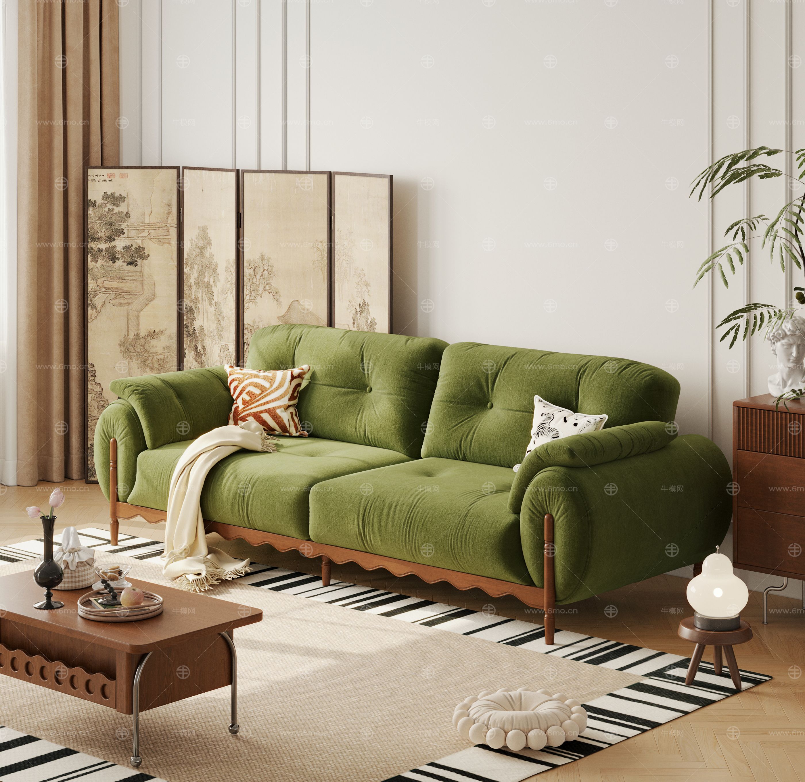 法式复古风沙发 双人位沙发 布艺沙发 实木沙发