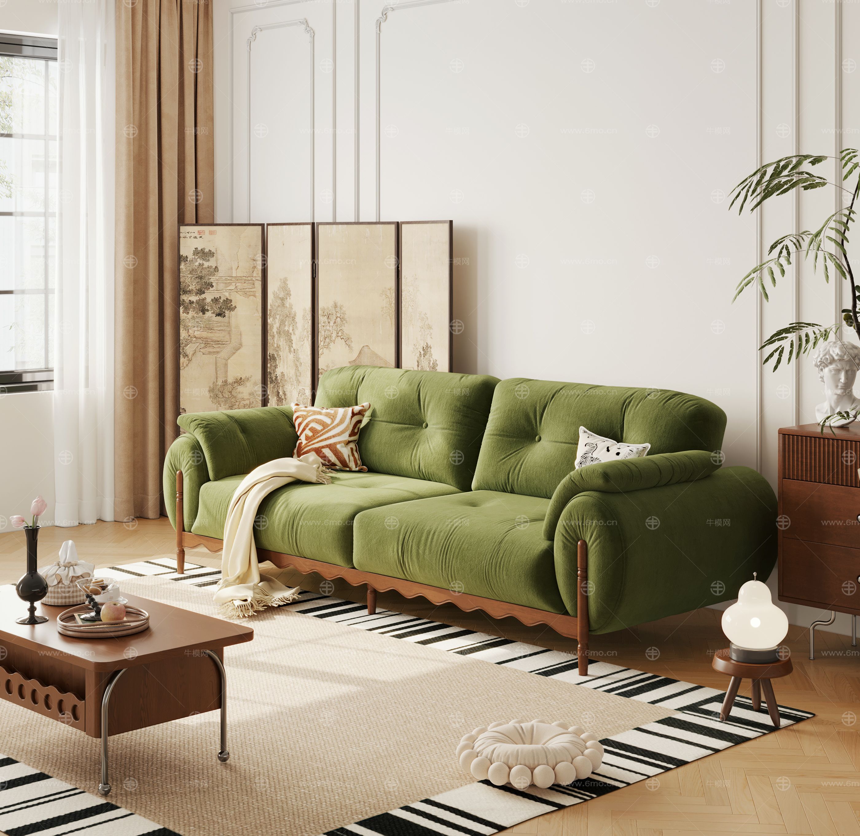 法式复古风沙发 双人位沙发 布艺沙发 实木沙发