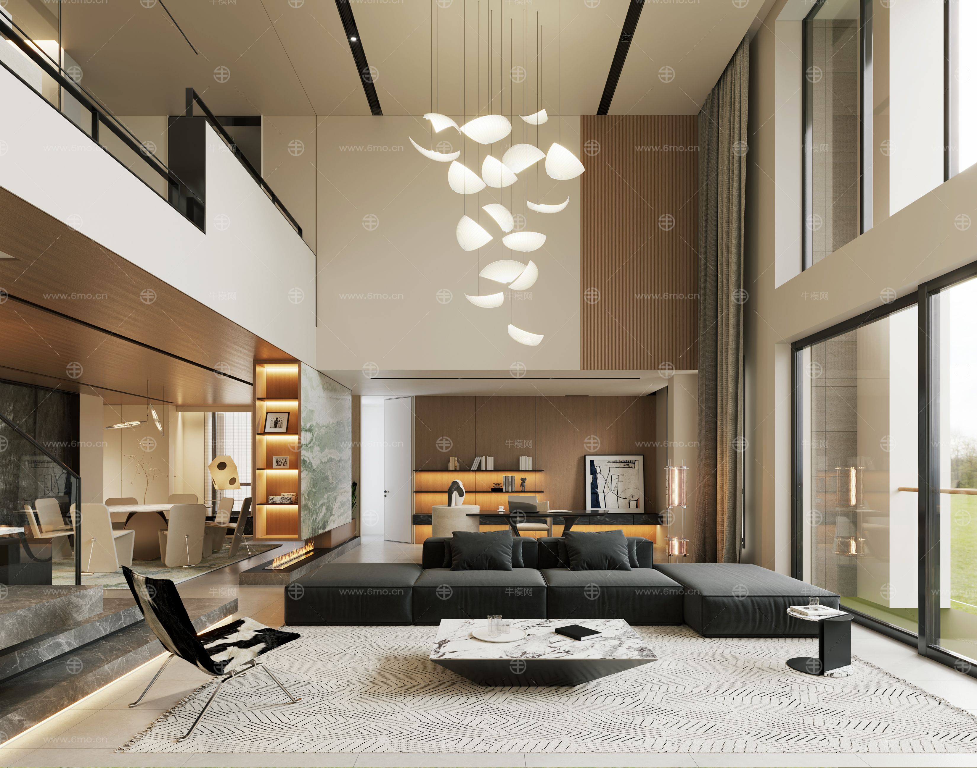 现代简约挑空别墅客餐厅 别墅客餐厅