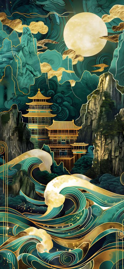 大美国风国潮元素中式美学壁画壁纸<b>背</b><b>景</b>