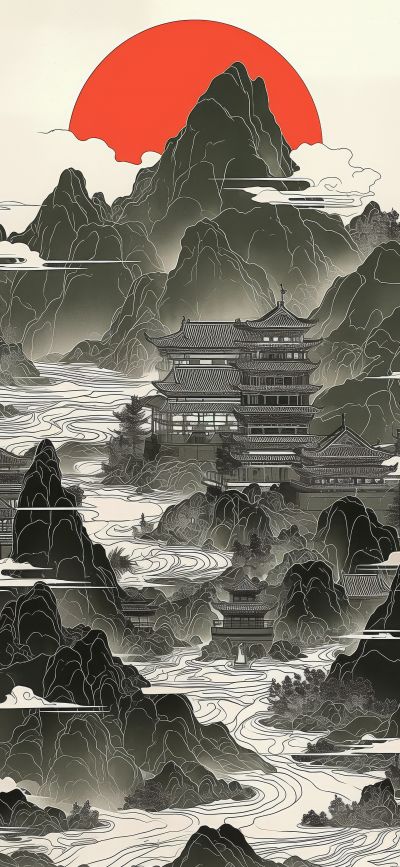 大美国风国潮元素中式美学壁画壁纸<b>背</b><b>景</b>