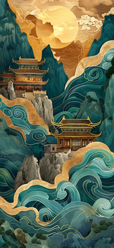 大美国风国潮元素中式美学壁画壁纸<b>背</b><b>景</b>