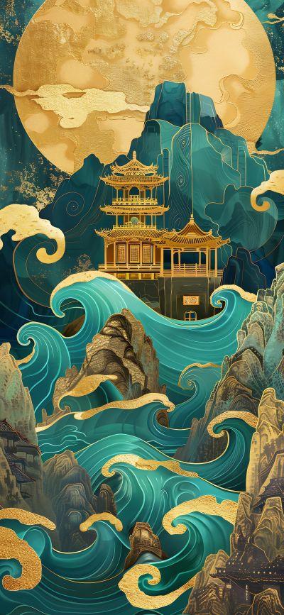 大美国风国潮元素中式美学壁画壁纸<b>背</b><b>景</b>