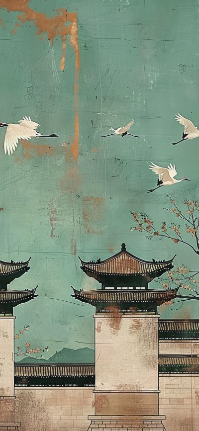 大美国风国潮元素中式美学壁画壁纸<b>背</b><b>景</b>