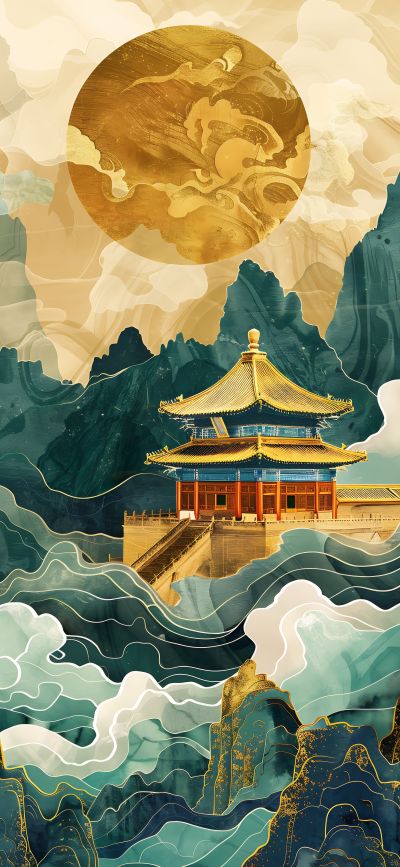 大美国风国潮元素中式美学壁画壁纸<b>背</b><b>景</b>