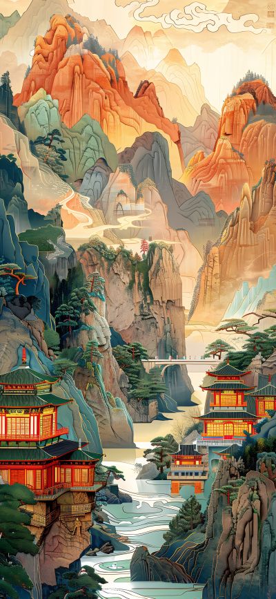 大美国风国潮元素中式美学壁画壁纸<b>背</b><b>景</b>