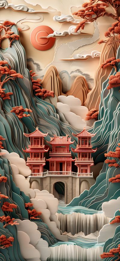 大美国风国潮元素中式美学壁画壁纸<b>背</b><b>景</b>