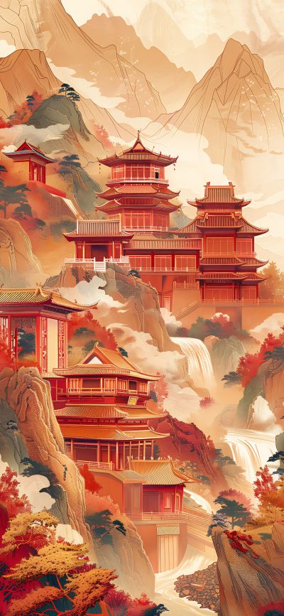 大美国风国潮元素中式美学壁画壁纸<b>背</b><b>景</b>