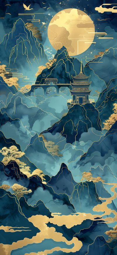 大美国风国潮元素中式美学壁画壁纸<b>背</b><b>景</b>