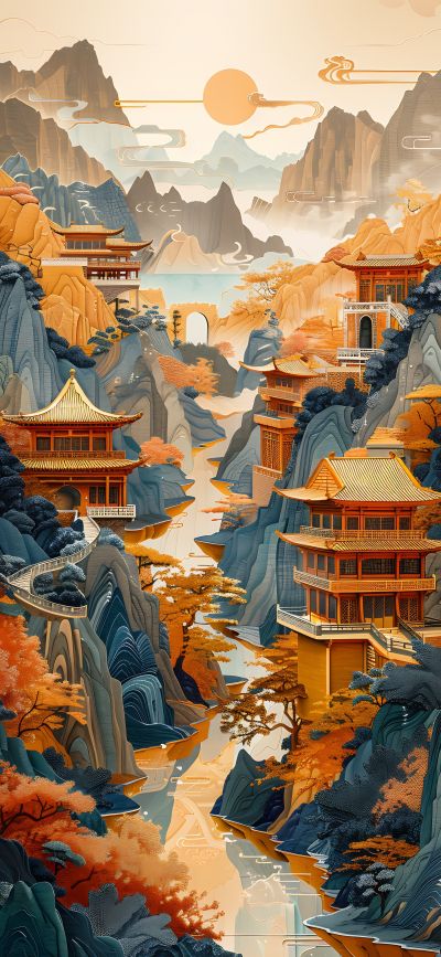 大美国风国潮元素中式美学壁画壁纸<b>背</b><b>景</b>