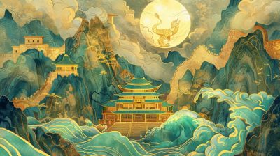 大美国风国潮元素中式美学壁画壁纸<b>背</b><b>景</b>