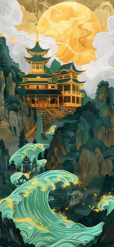 大美国风国潮元素中式美学壁画壁纸<b>背</b><b>景</b>