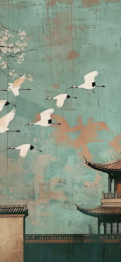 大美国风国潮元素中式美学壁画壁纸<b>背</b><b>景</b>
