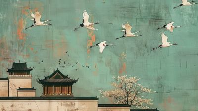 大美国风国潮元素中式美学壁画壁纸<b>背</b><b>景</b>