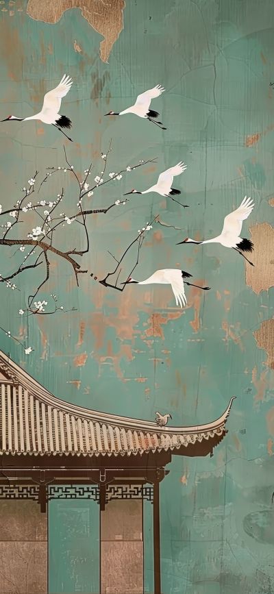 大美国风国潮元素中式美学壁画壁纸<b>背</b><b>景</b>