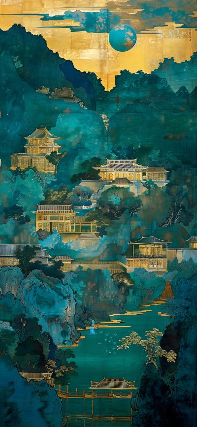 大美国风国潮元素中式美学壁画壁纸<b>背</b><b>景</b>