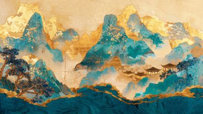 大美国风国潮元素中式美学壁画壁纸<b>背</b><b>景</b>