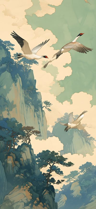 大美国风国潮元素中式美学壁画壁纸背景