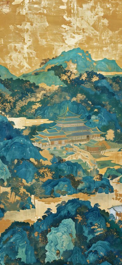 大美国风国潮元素中式美学壁画壁纸<b>背</b><b>景</b>