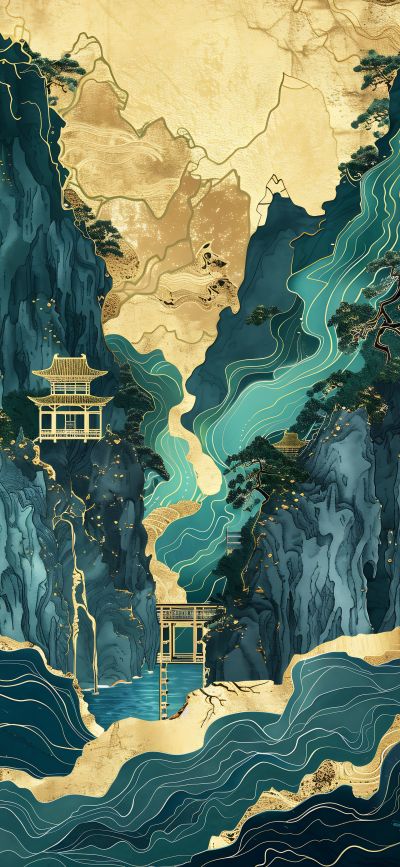 大美国风国潮元素中式美学壁画壁纸<b>背</b><b>景</b>