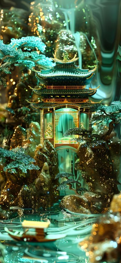 大美国风国潮元素中式美学壁画壁纸背景