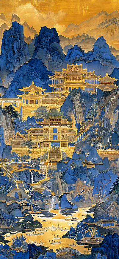 大美国风国潮元素中式美学壁画壁纸<b>背</b><b>景</b>