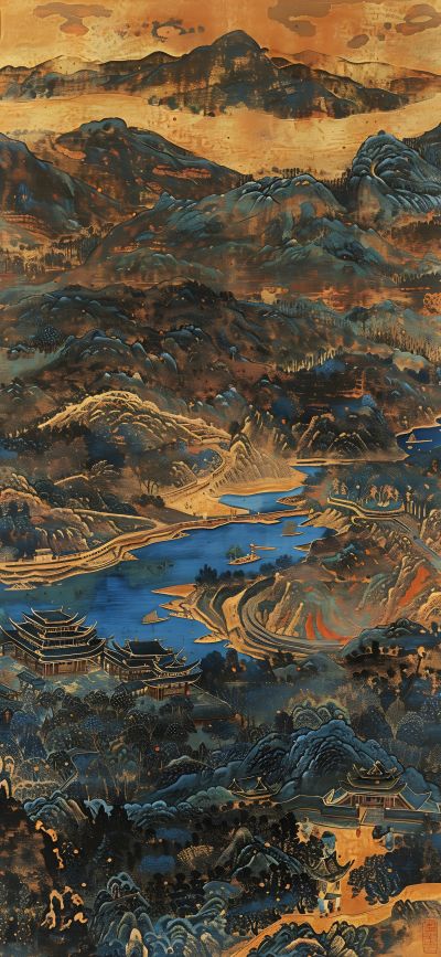 大美国风国潮元素中式美学壁画壁纸<b>背</b><b>景</b>