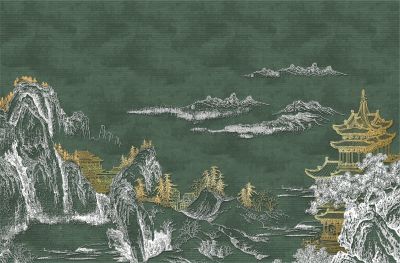 高清新中式亭台楼阁线条肌理<b>背</b><b>景</b><b>墙</b>壁画