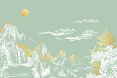 高清新中式亭台楼阁线条肌理<b>背</b><b>景</b><b>墙</b>壁画