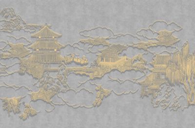 高清新中式亭台楼阁线条肌理<b>背</b><b>景</b><b>墙</b>壁画