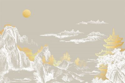 高清新中式亭台楼阁线条肌理<b>背</b><b>景</b><b>墙</b>壁画