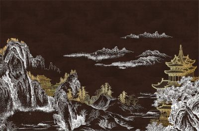 高清新中式亭台楼阁线条肌理<b>背</b><b>景</b><b>墙</b>壁画