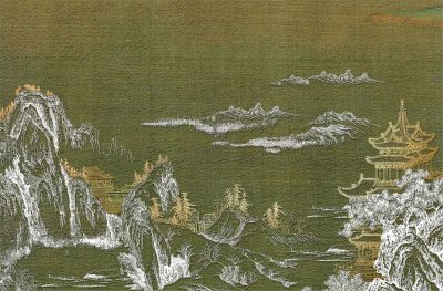 高清新中式亭台楼阁线条肌理<b>背</b><b>景</b><b>墙</b>壁画