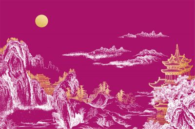 高清新中式亭台楼阁线条肌理<b>背</b><b>景</b><b>墙</b>壁画