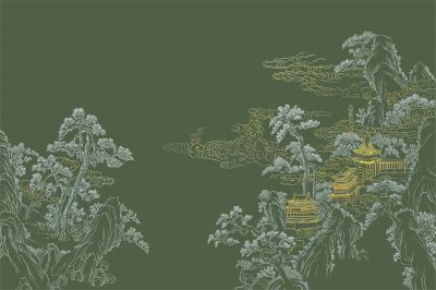 高清新中式亭台楼阁线条肌理<b>背</b><b>景</b><b>墙</b>壁画