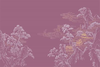 高清新中式亭台楼阁线条肌理<b>背</b><b>景</b><b>墙</b>壁画