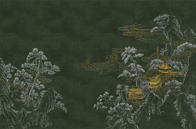 高清新中式亭台楼阁线条肌理<b>背</b><b>景</b><b>墙</b>壁画