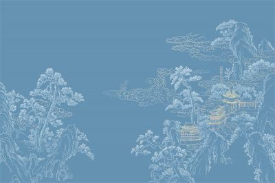 高清新中式亭台楼阁线条肌理<b>背</b><b>景</b><b>墙</b>壁画