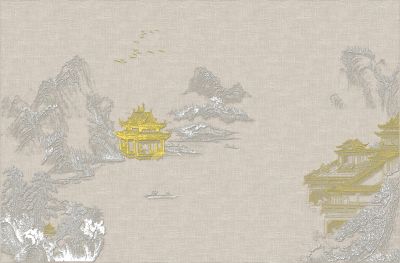 高清新中式亭台楼阁线条肌理<b>背</b><b>景</b><b>墙</b>壁画