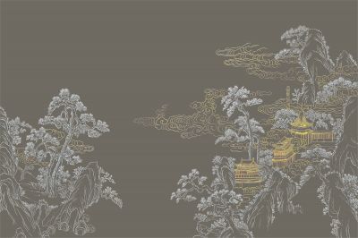 高清新中式亭台楼阁线条肌理<b>背</b><b>景</b><b>墙</b>壁画