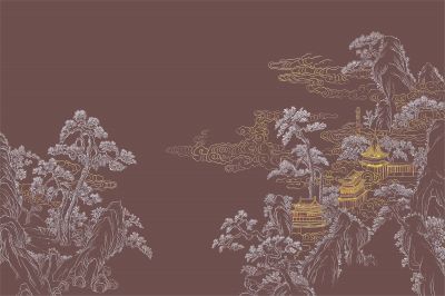 高清新中式亭台楼阁线条肌理<b>背</b><b>景</b><b>墙</b>壁画