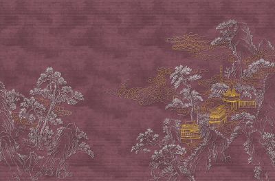 高清新中式亭台楼阁线条肌理<b>背</b><b>景</b><b>墙</b>壁画