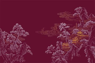 高清新中式亭台楼阁线条肌理<b>背</b><b>景</b><b>墙</b>壁画