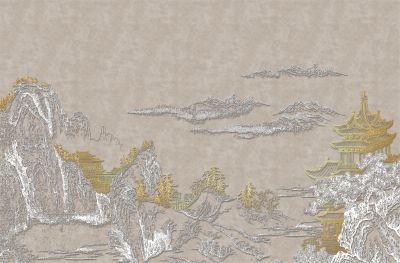 高清新中式亭台楼阁线条肌理<b>背</b><b>景</b><b>墙</b>壁画