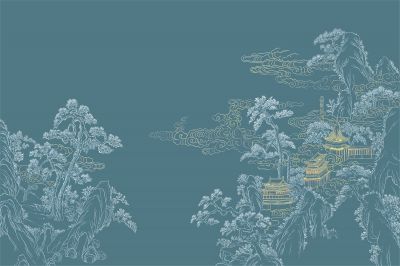 高清新中式亭台楼阁线条肌理<b>背</b><b>景</b><b>墙</b>壁画